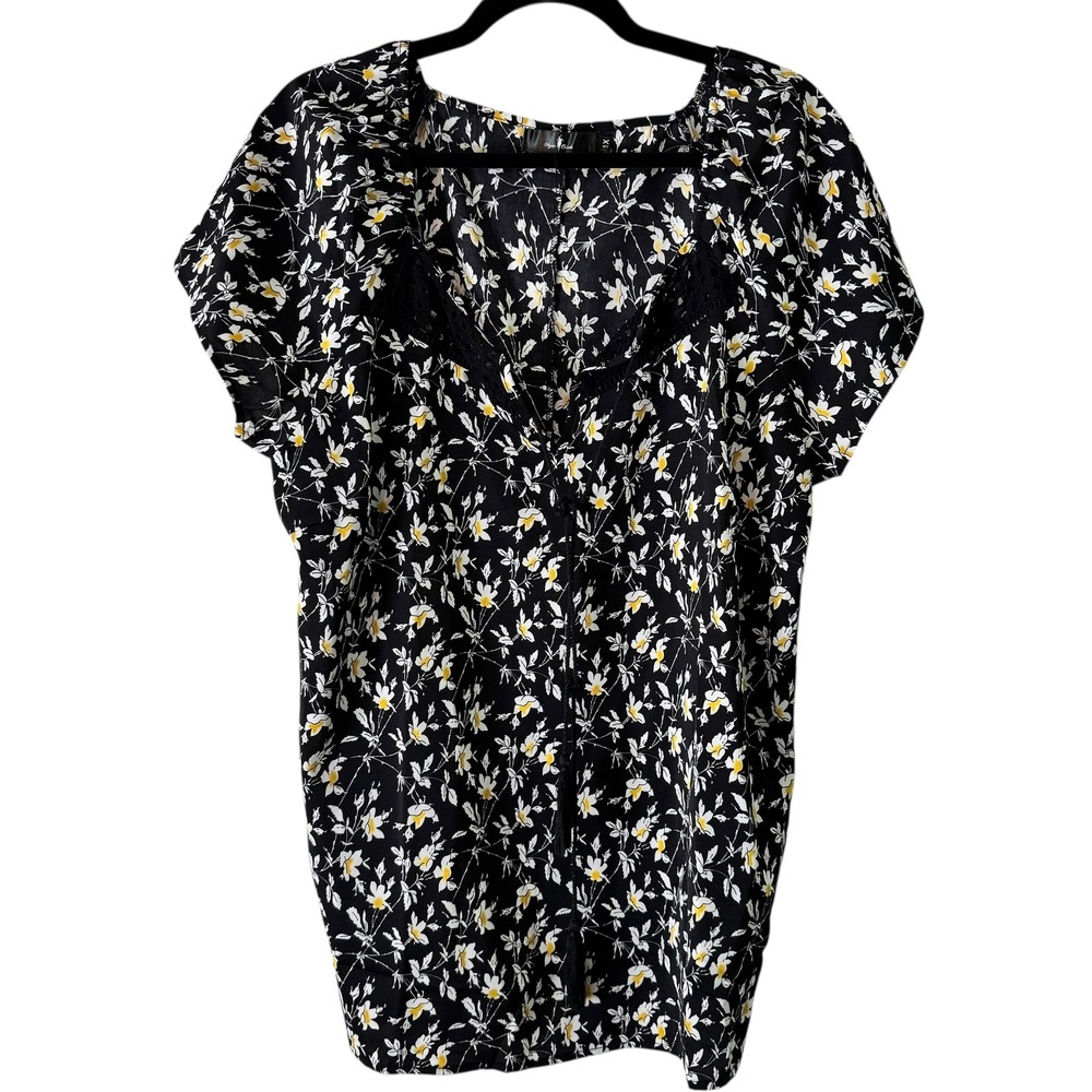Agnes Orinda Floral Shirt Lace Trim Tassel Accents Black‎ 1X